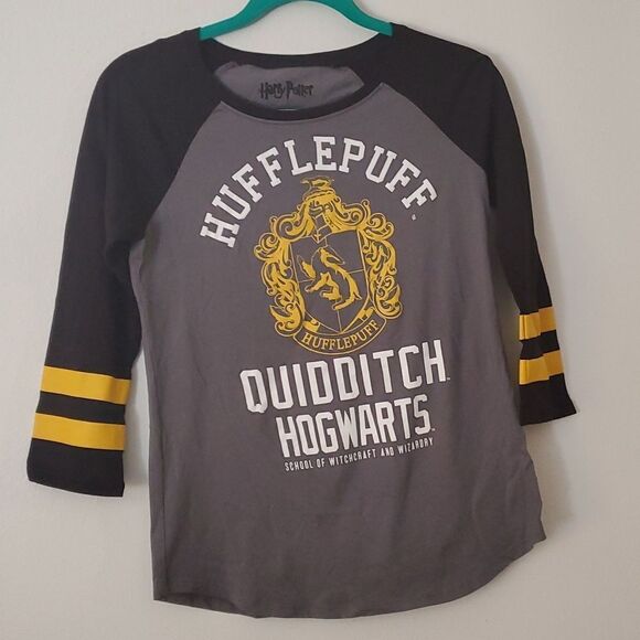 Harry Potter Shirt Womens Small Gray 3/4 Sleeve Hufflepuff Quidditch Hogwarts - Picture 1 of 5